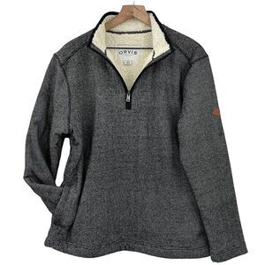 Orvis Men's 1/4 Zip Pullover w/ Pockets Sherpa Lined High Neck Gray/Black | M